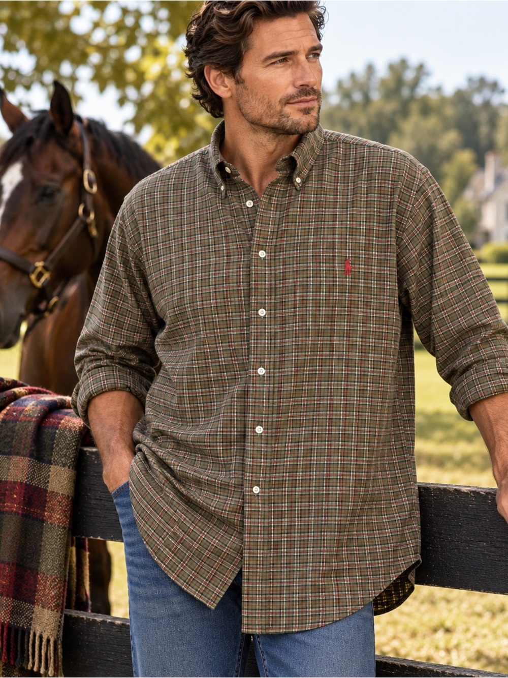 Ralph Lauren 2XB Big Classic Fit Green Plaid Button Down Shirt Cotton Heritage